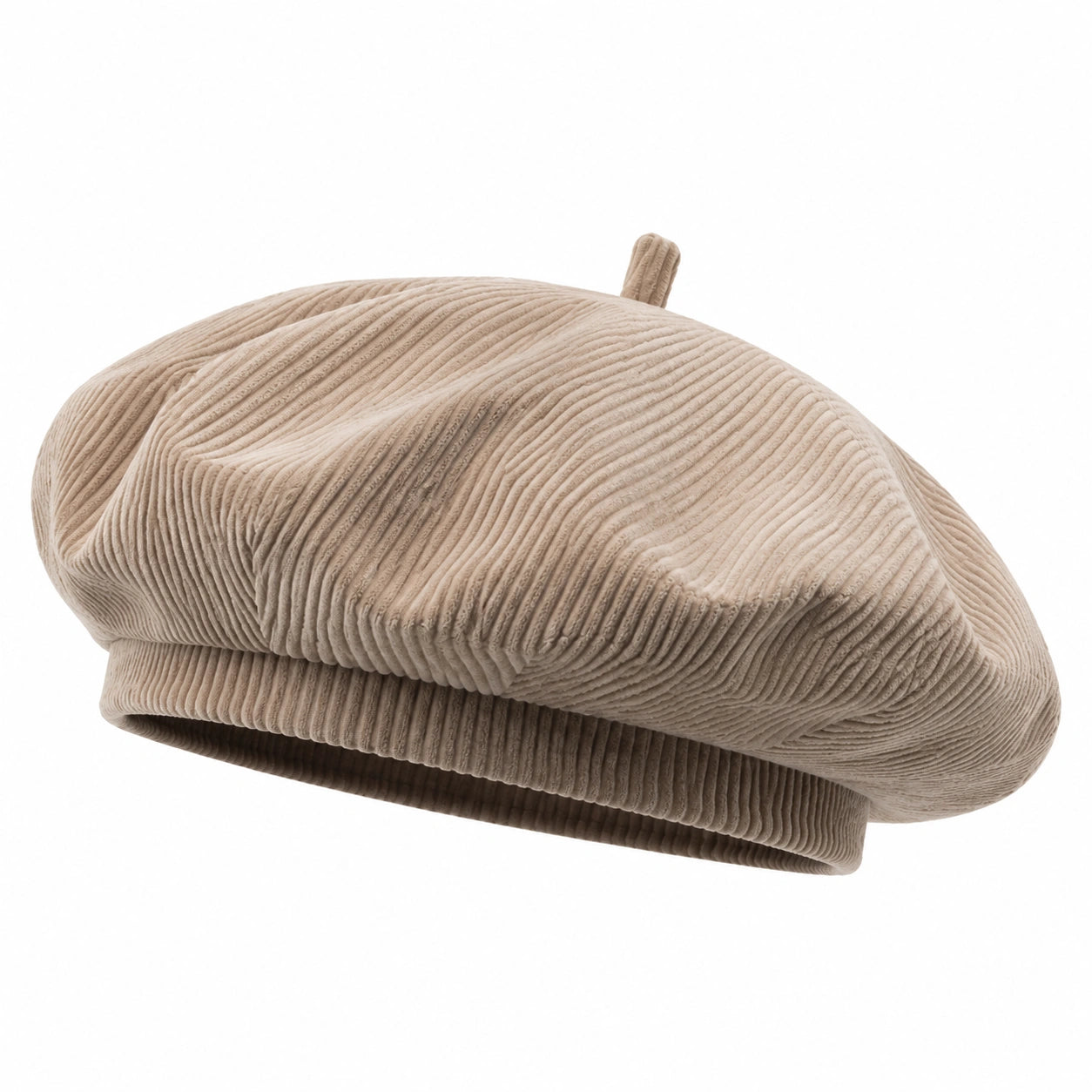 Béret taille unique en velours côtelé beige - style souple quotidien