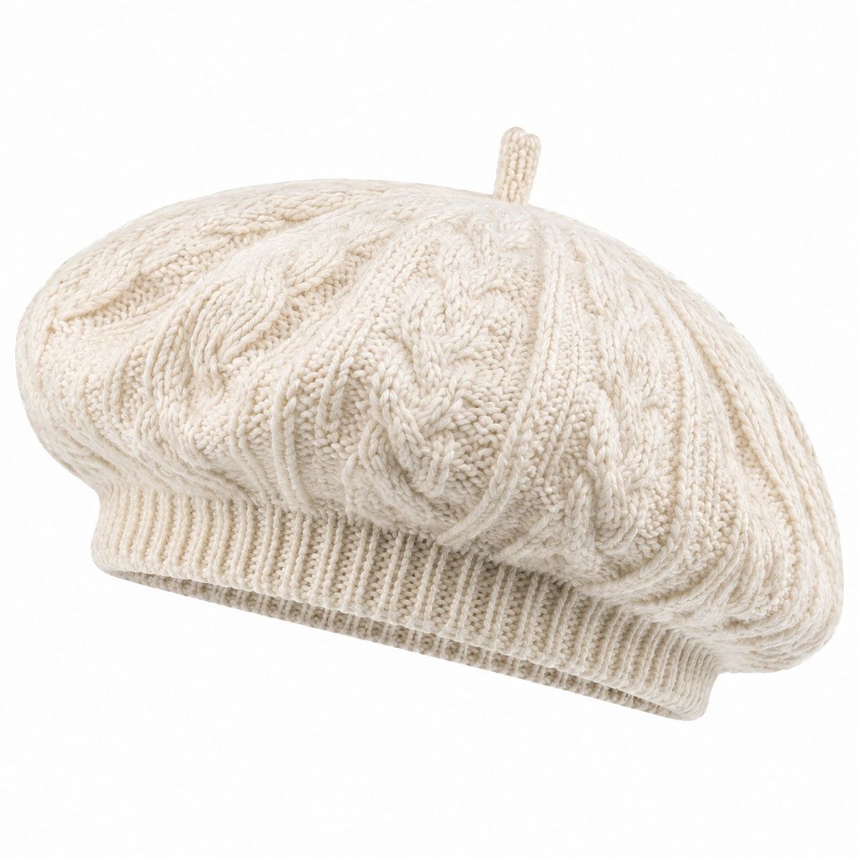 Béret en maille taille unique écru style torsadé