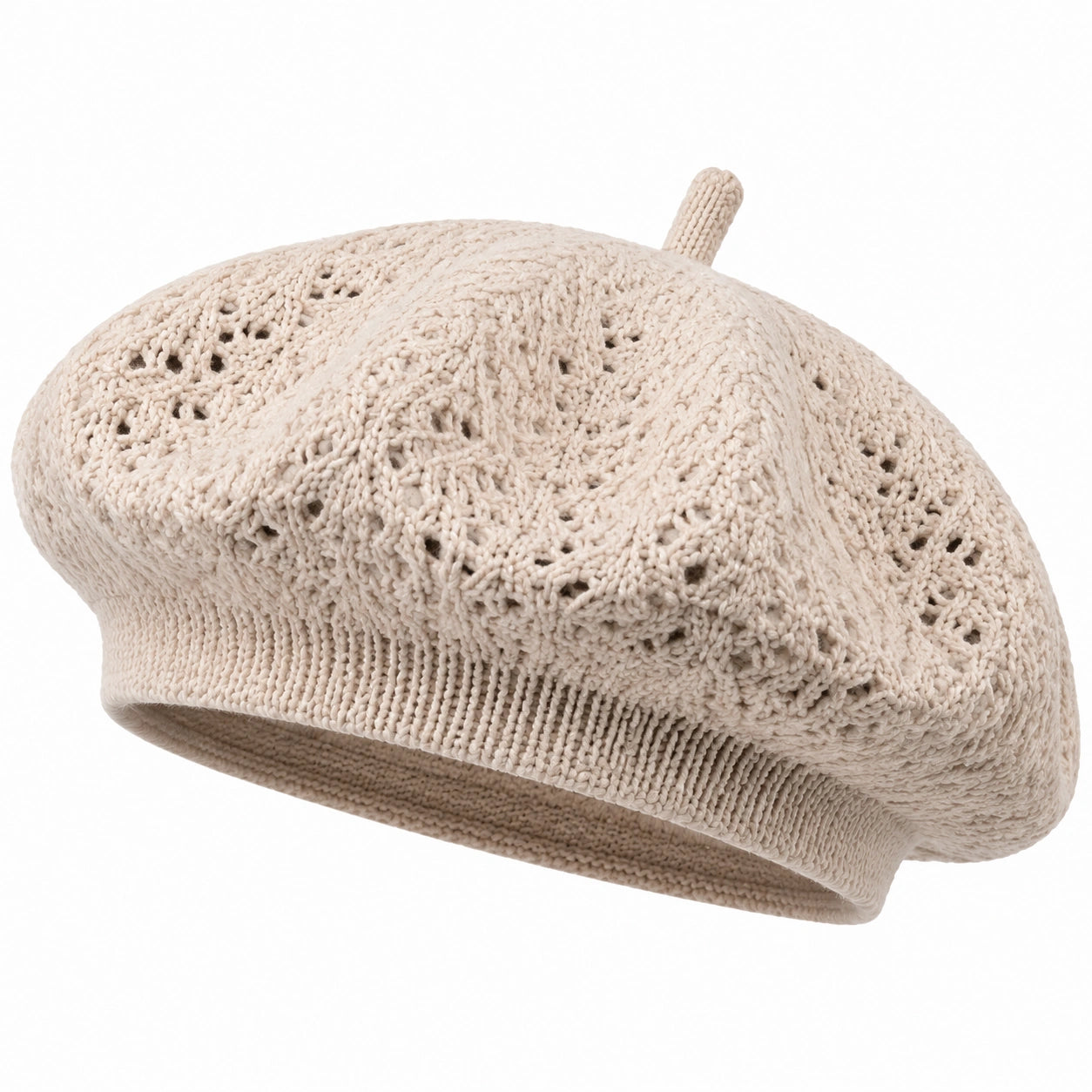 Béret taille unique en maille écru ajourée style classique