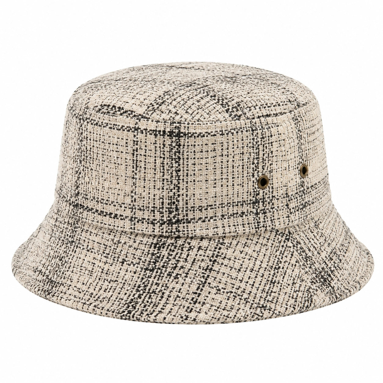 Chapeau bob taille unique en tissu tissé beige noir à motif graphique décontracté