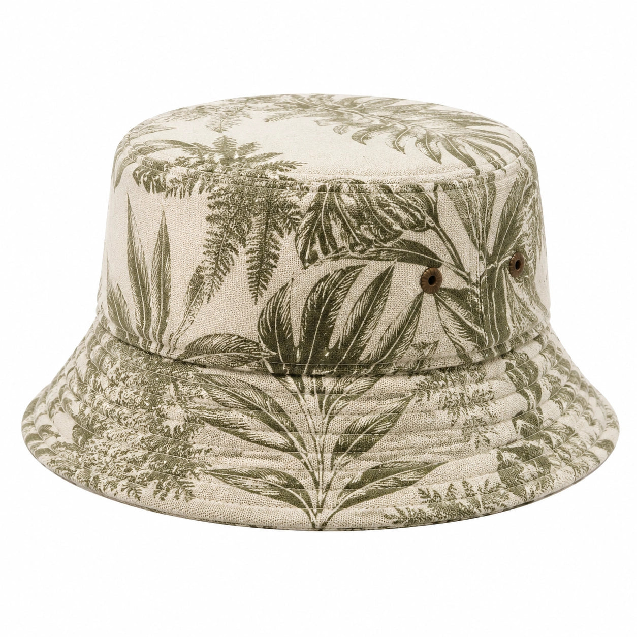 Chapeau bob taille unique en tissu beige vert à motif végétal style décontracté