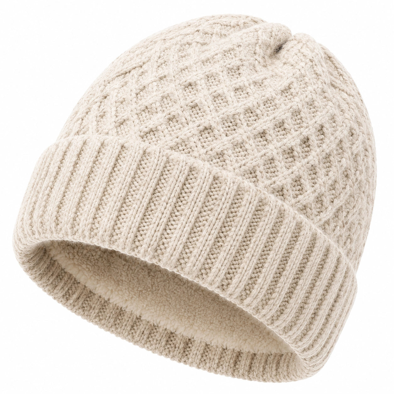 Bonnet taille unique en maille crème doublé style torsadé pour hiver