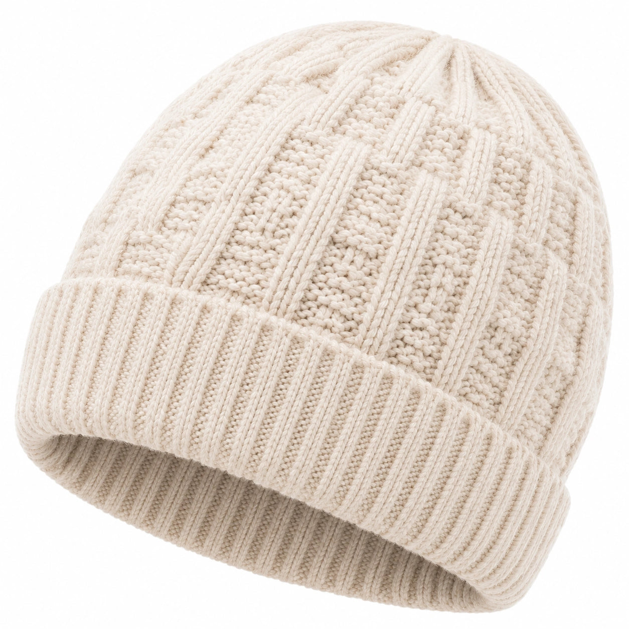 Bonnet taille unique en maille ivoire à revers torsadé pour hiver