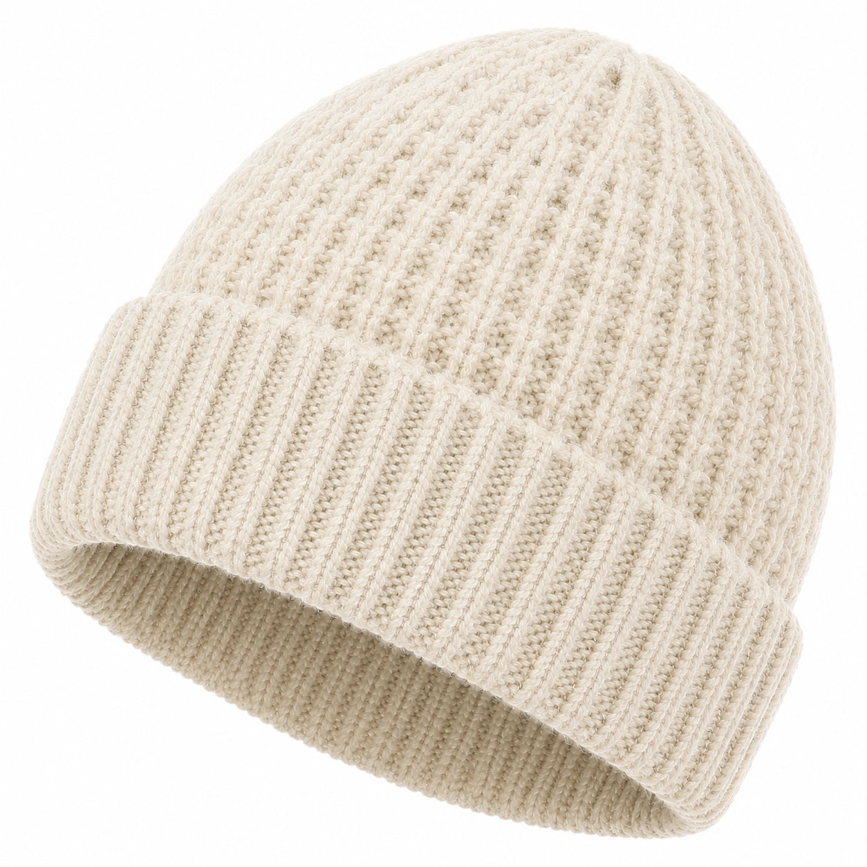 Bonnet taille unique en tricot côtelé écru à revers pour usage quotidien