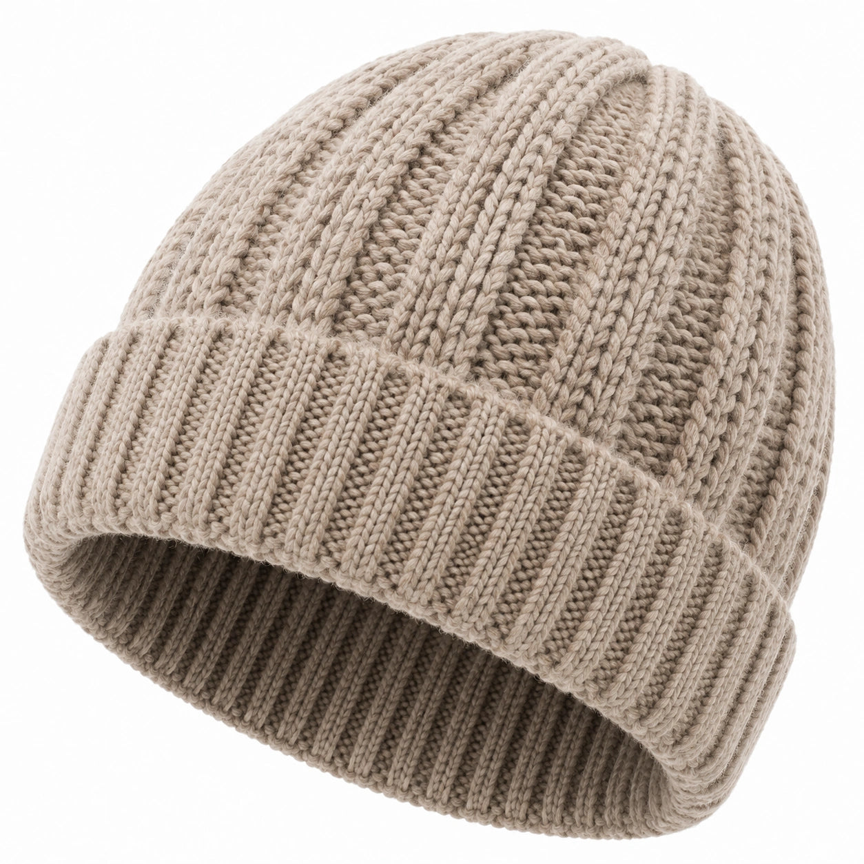 Bonnet taille unique en maille beige à revers style côtelé