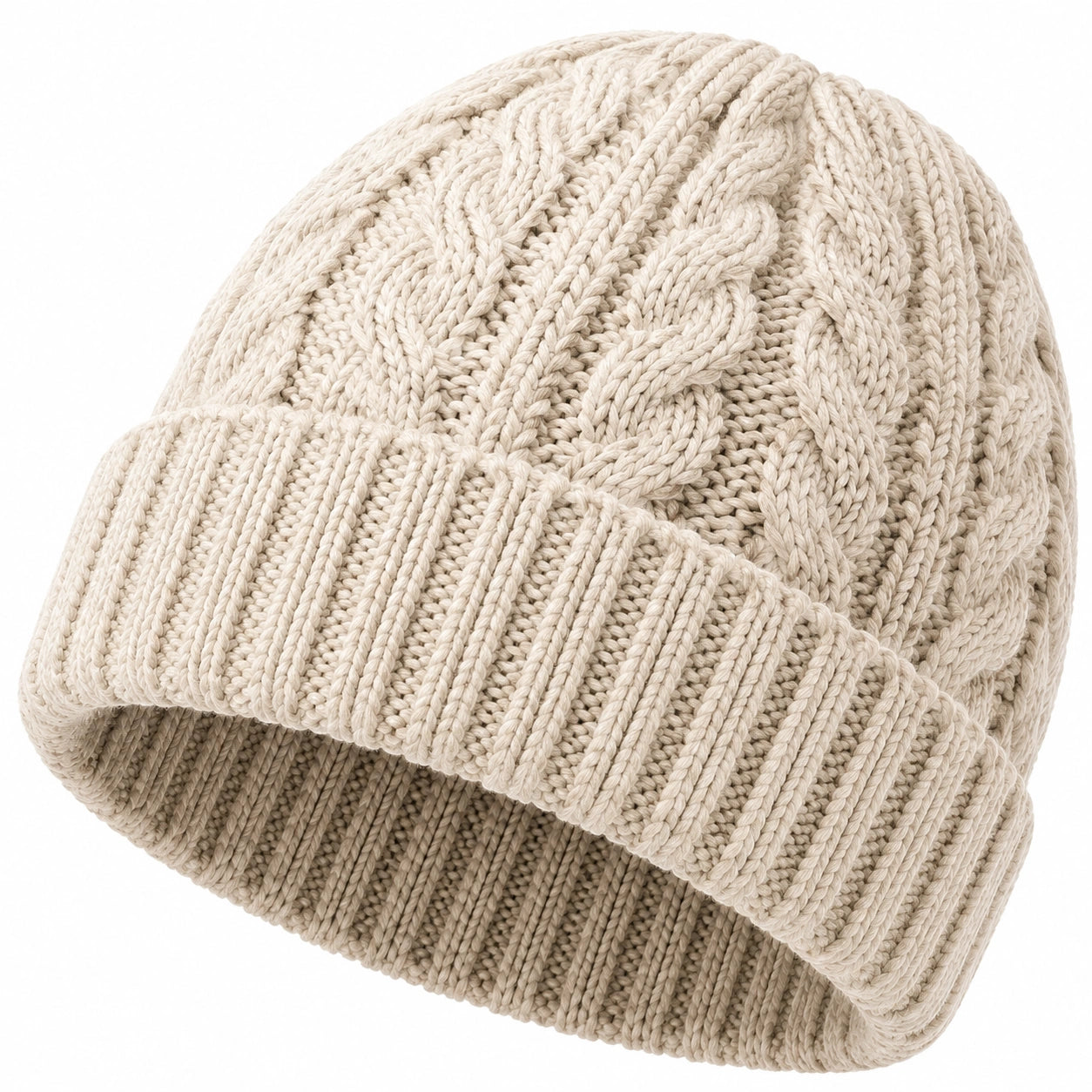 Bonnet taille unique en maille écru à revers style torsadé