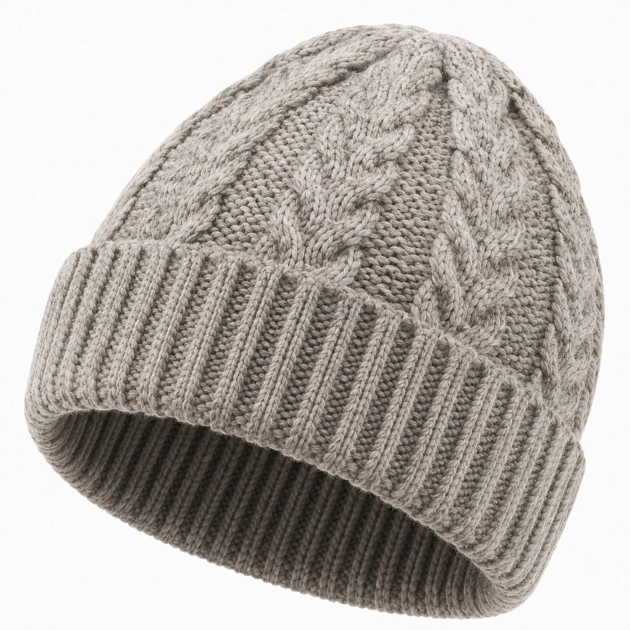 Bonnet en maille taille unique gris à revers torsadé