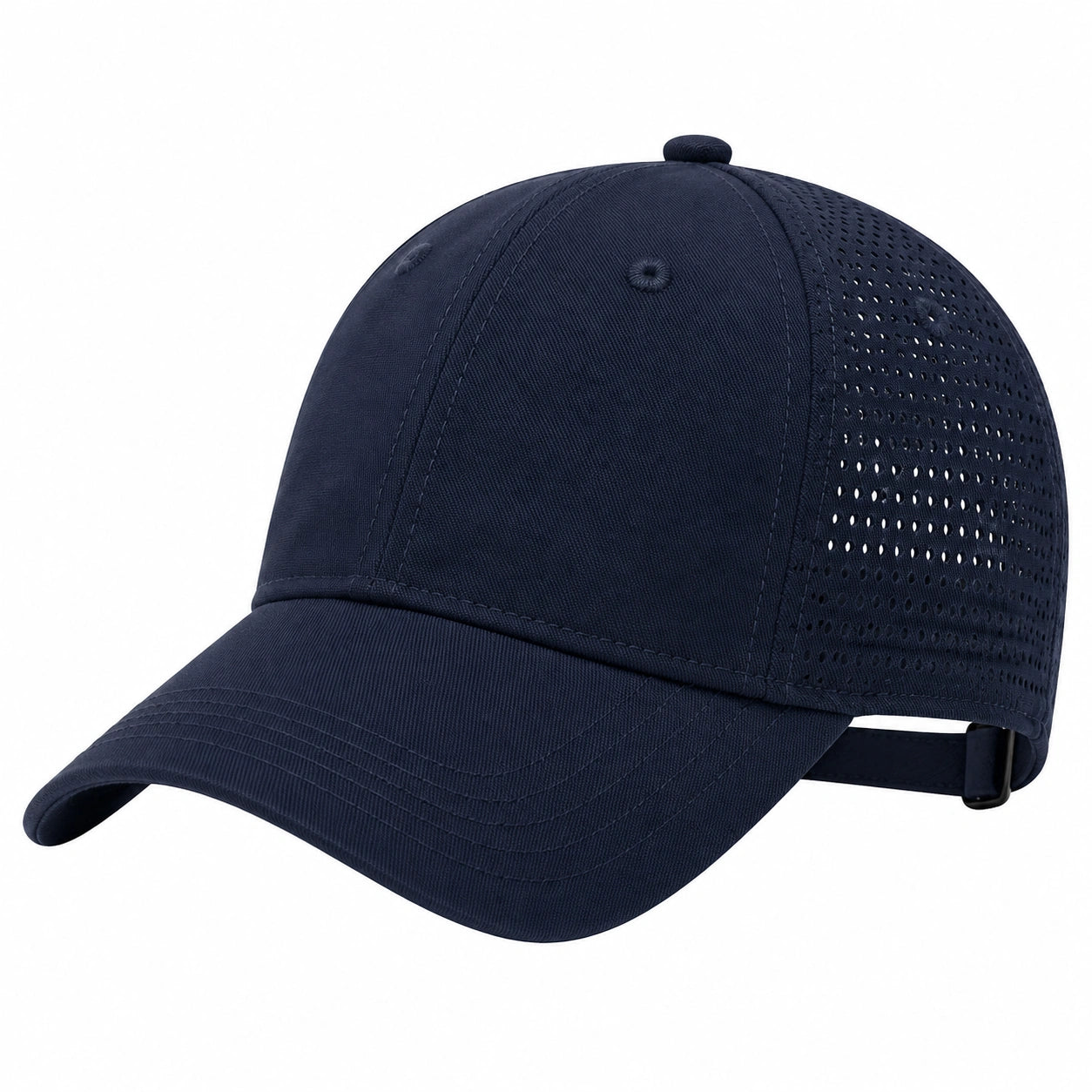 Casquette de baseball taille unique en tissu bleu marine respirante réglable