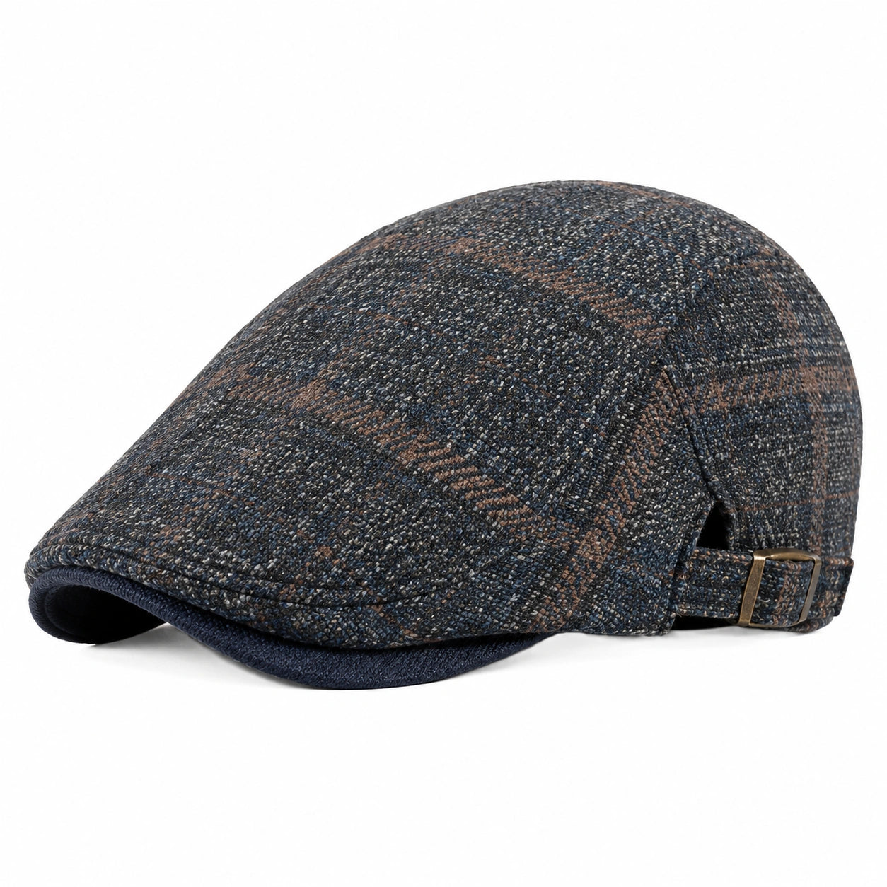 Casquette plate taille unique en tissu bleu marine à motif réglable style classique