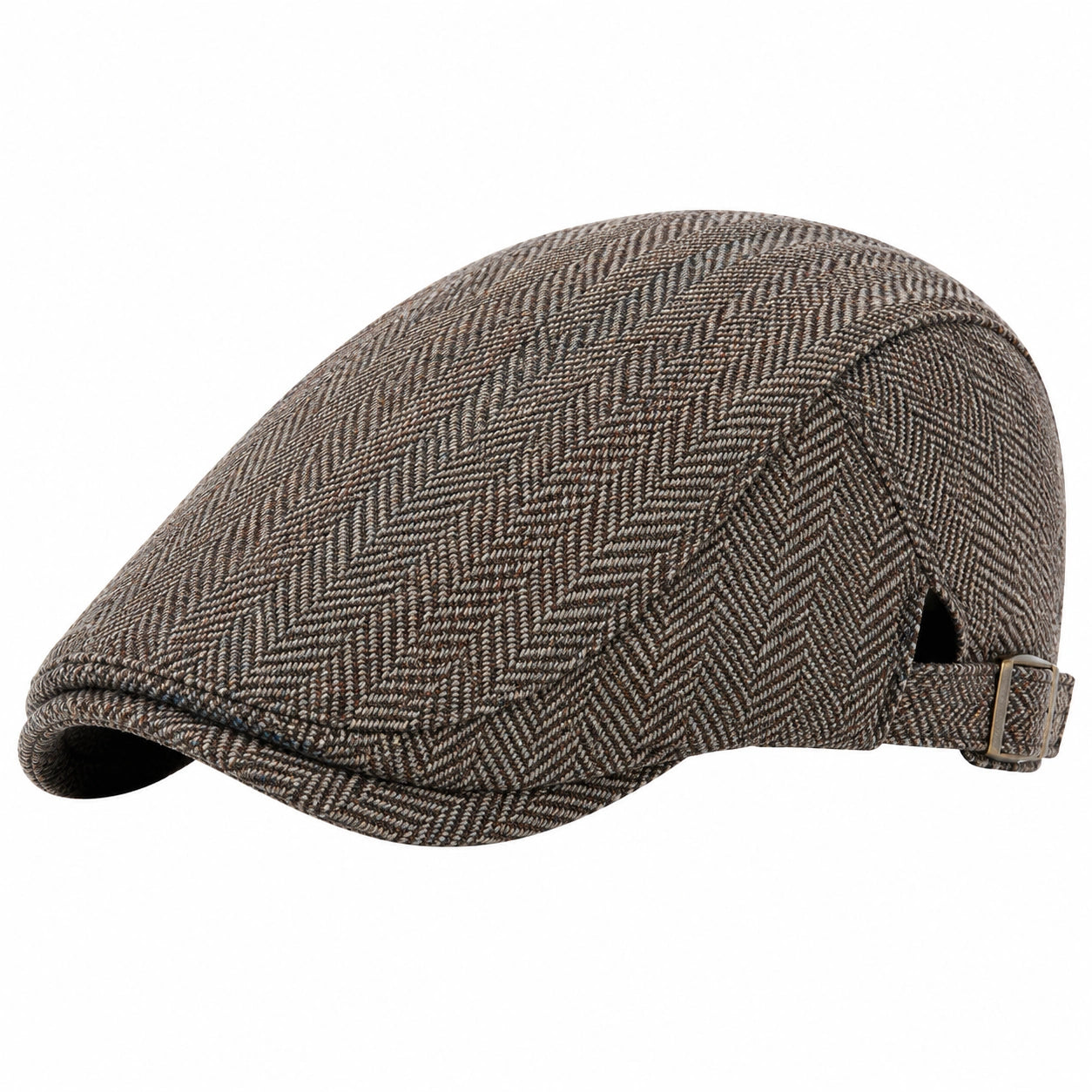 Casquette plate taille unique textile tissé marron beige ajustable style classique