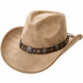 Chapeau cowboy taille unique aspect suédine beige style western avec bande décorative